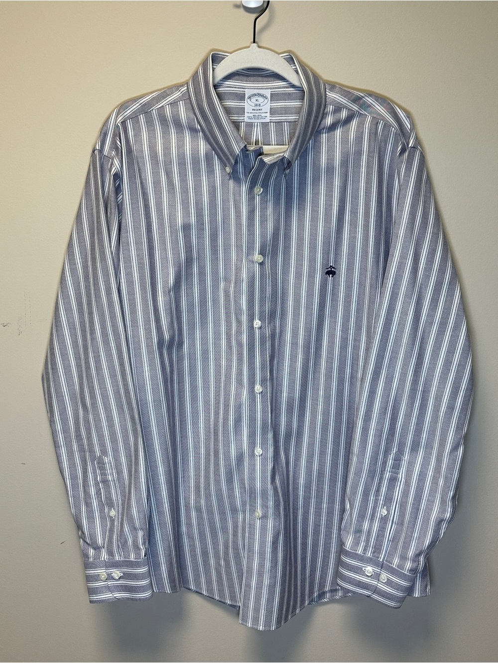 Brooks Brothers 1818 Gray and White Stripe Dress Shirt XL